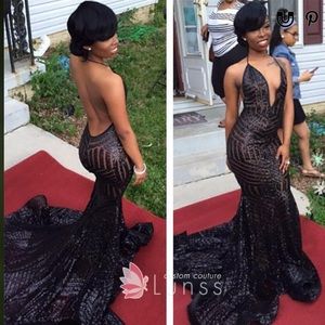 Black Halter Sequin Prom Dress